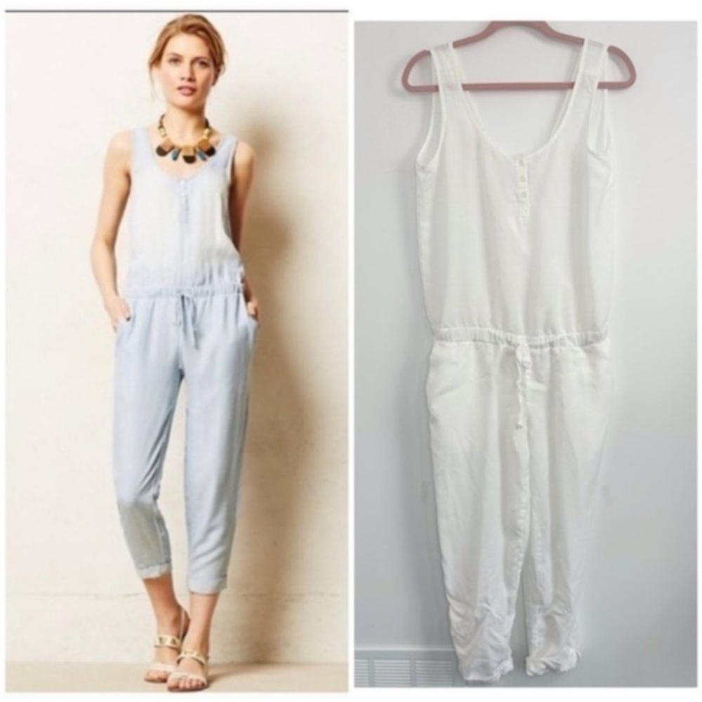 Anthropologie Cloth & Stone White Tencel Open Back Jumpsuit Sz Small